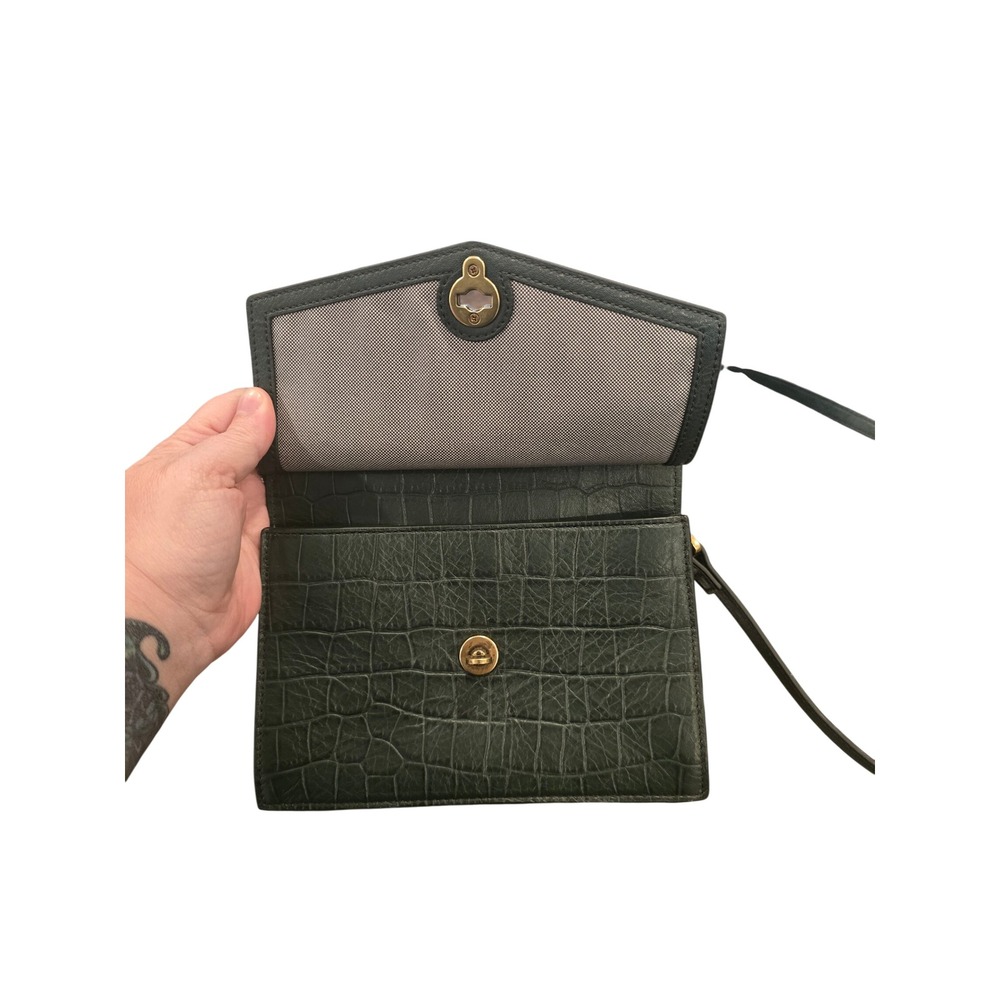 🆕️Fossil Forest Green Croc Embossed Leather Nubuck Suede Crossbody Bag Turnlock - Picture 12 of 15